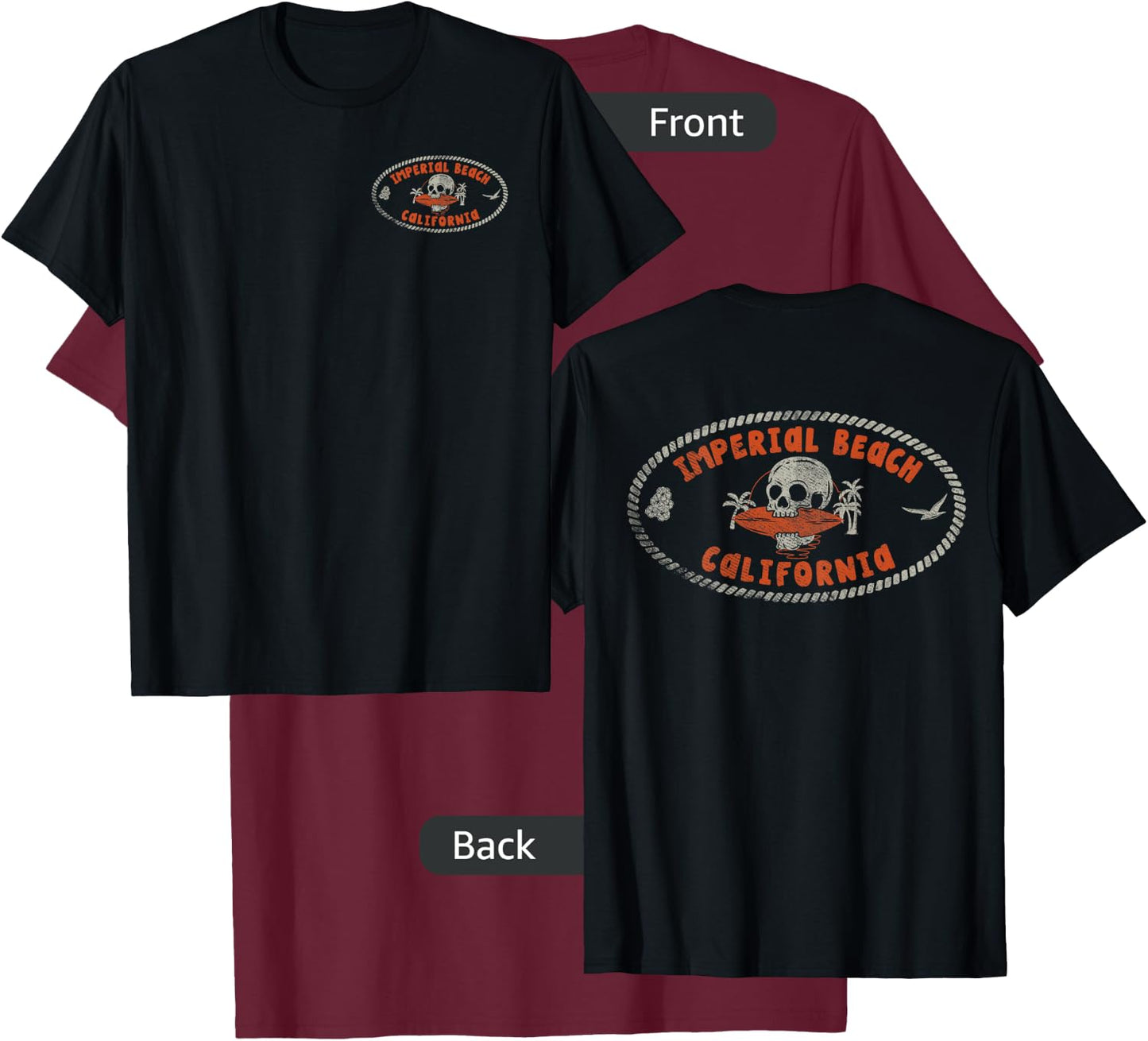 Imperial Beach California CA Retro Surfer Front & Back T-Shirt - T-Shirt | Maroon