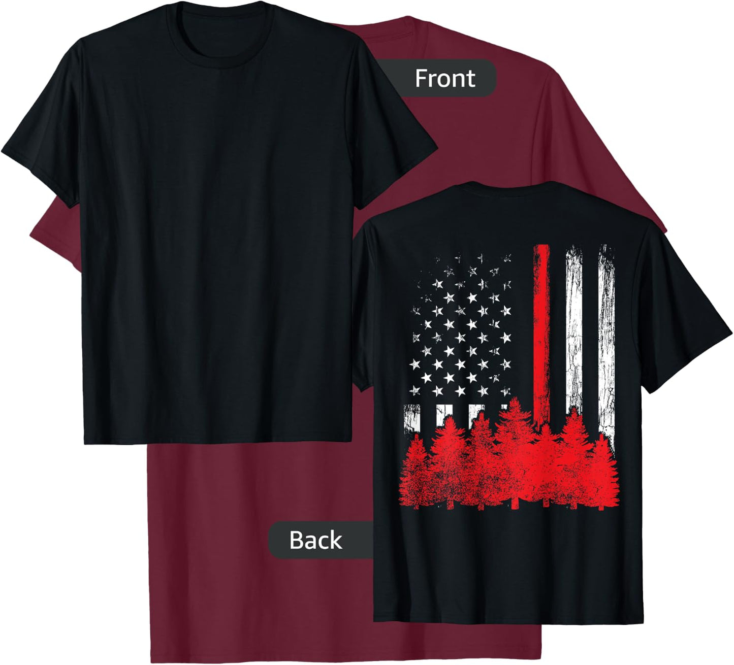 Thin Red Line American Flag Wildland Firefighter Shirts Gift T-Shirt - T-Shirt | Maroon