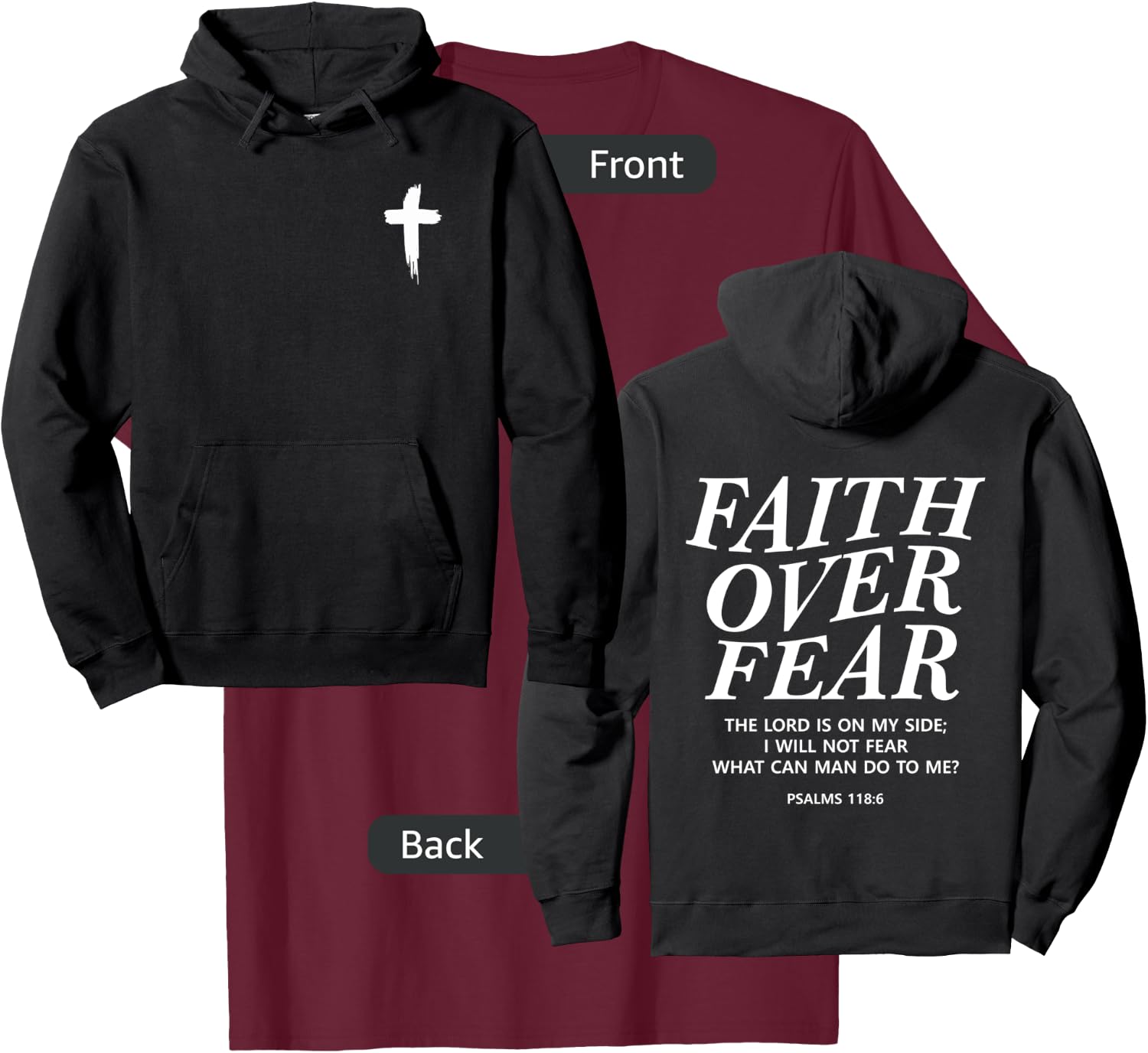 Faith Over Fear Bible Verse Christian Front and Back Print T-Shirt - T-Shirt | Maroon