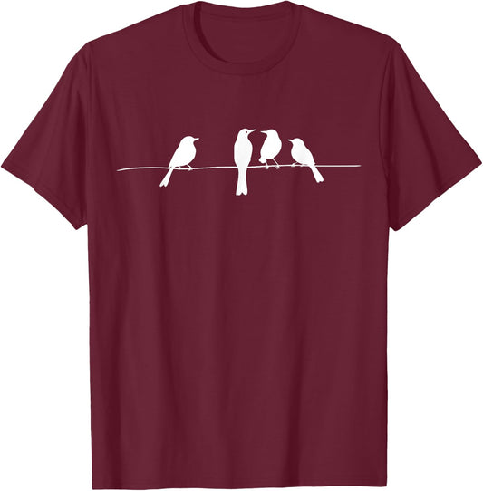 Birds on Wire for Bird Lovers Animal Outfit with Bird T-Shirt - T-Shirt | Maroon