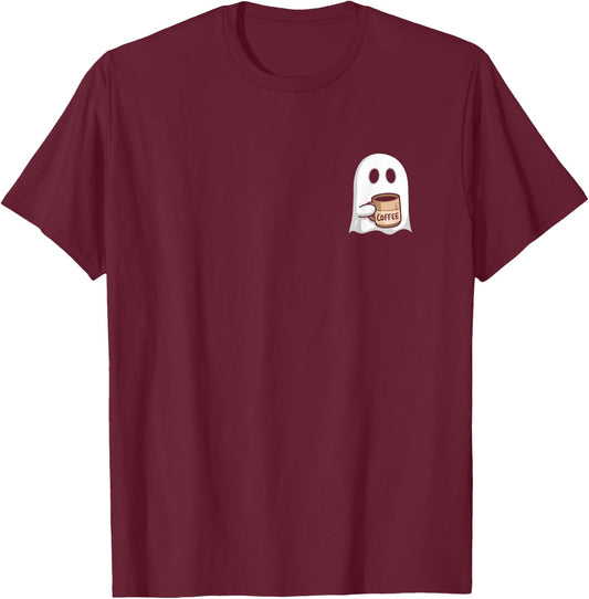 Ghost Drinking Coffee Funny Halloween Costume Coffee Lover T-Shirt - T-Shirt | Maroon