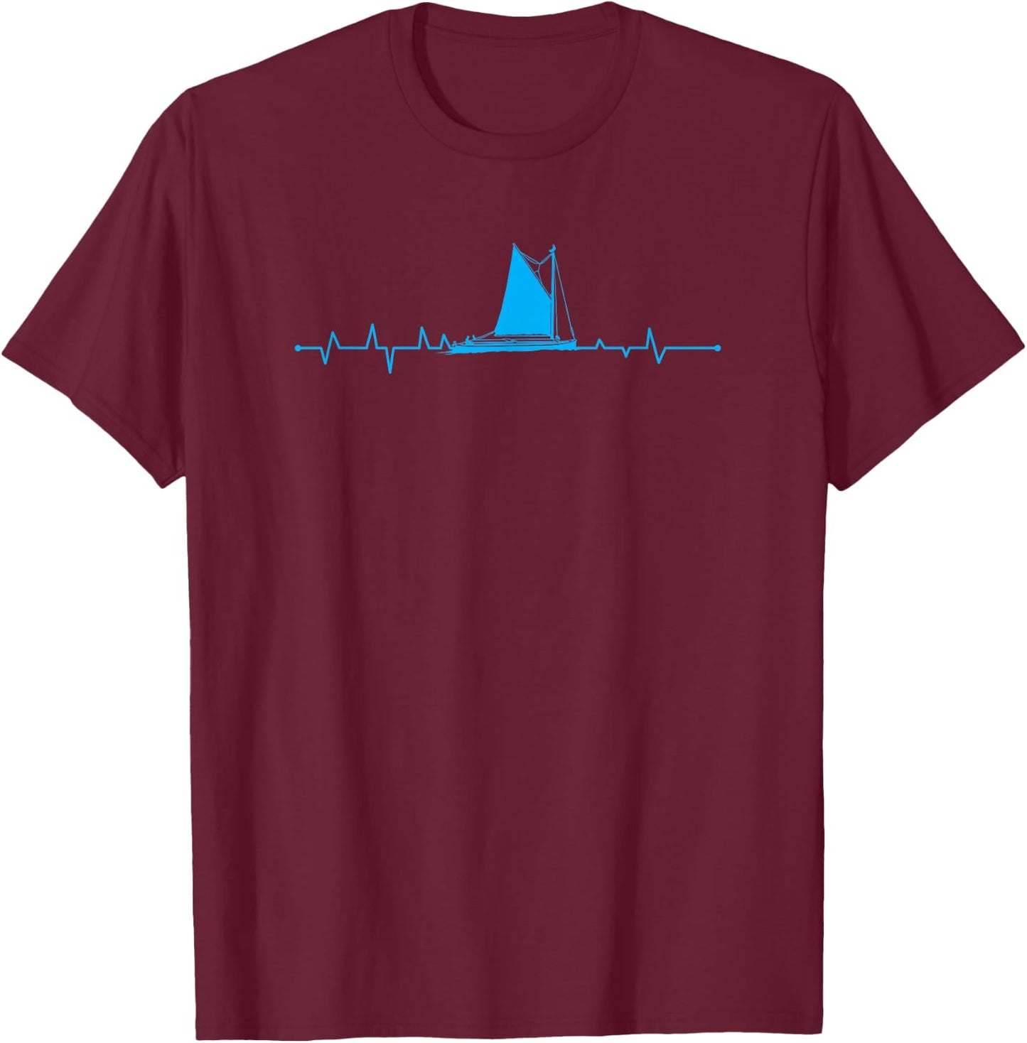 Sailboat Heartbeat Sailor Fishermen Boat Lover T-Shirt - T-Shirt | Maroon