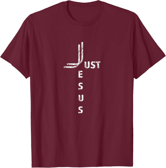 Just Jesus Christian Faith Cross T-Shirt - T-Shirt | Maroon