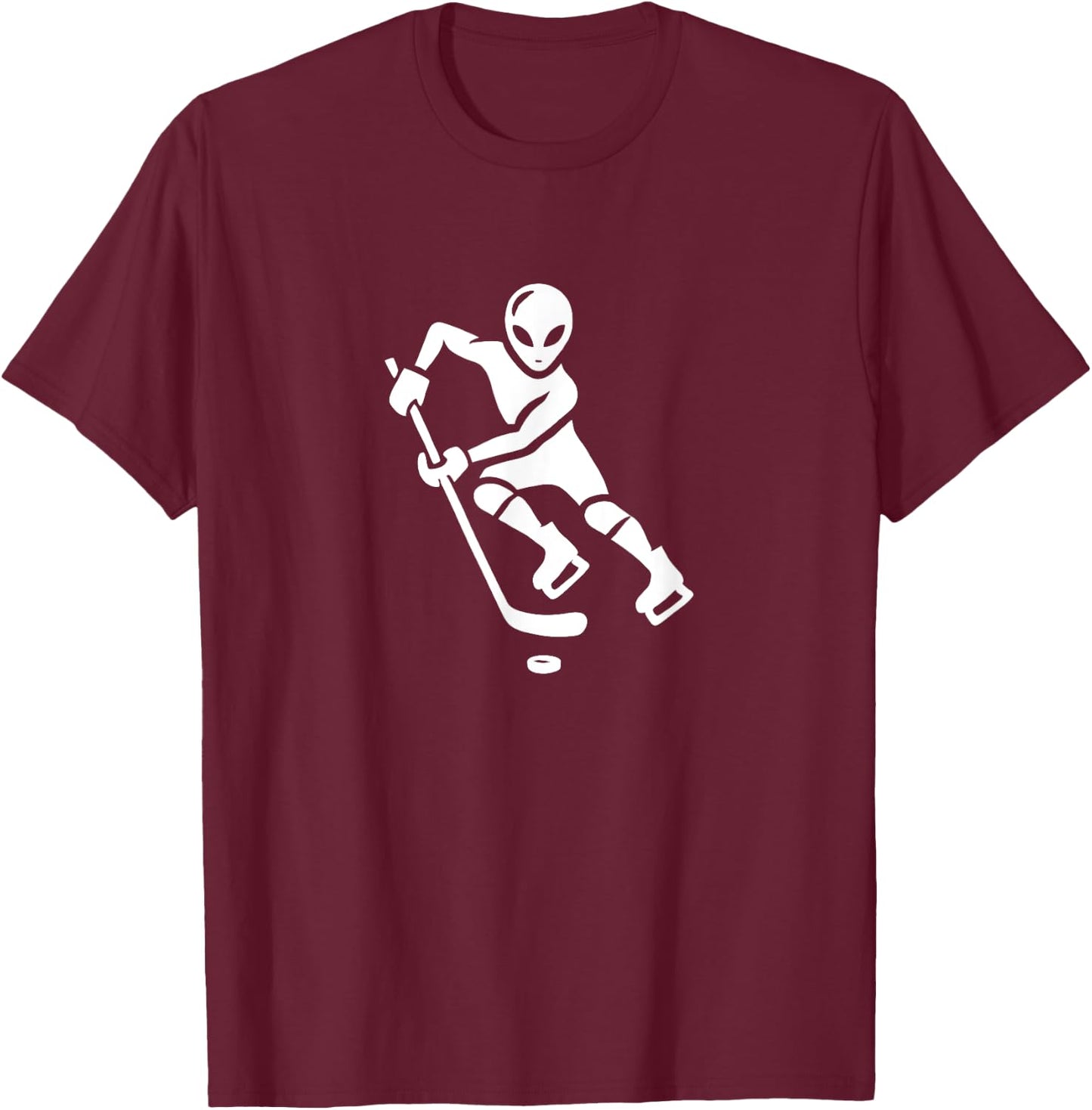 Alien Hockey Player Silhouette Minimalist Extraterrestial T-Shirt - T-Shirt | Maroon