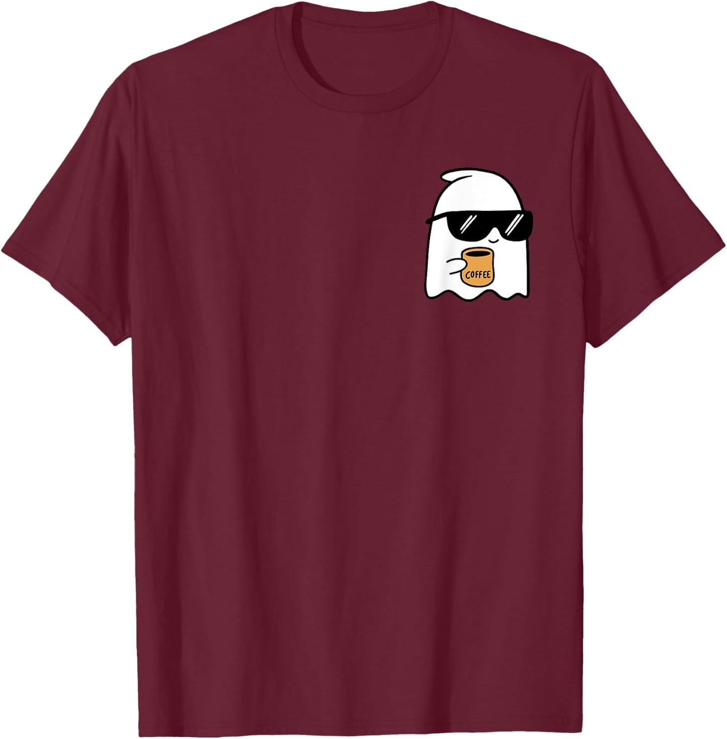 Cute Ghost Drinking Coffee Halloween Ghost Coffee T-Shirt - T-Shirt | Maroon