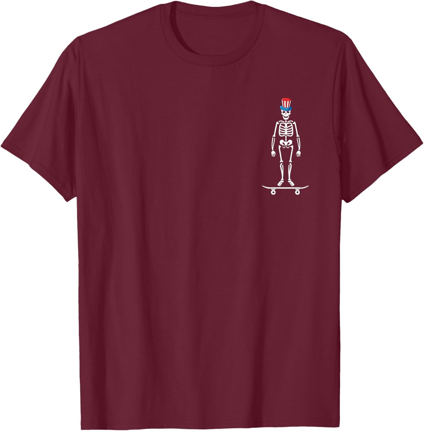 Skeleton Skateboard 4th Of July Funny US Flag Patriotic T-Shirt - T-Shirt | Maroon