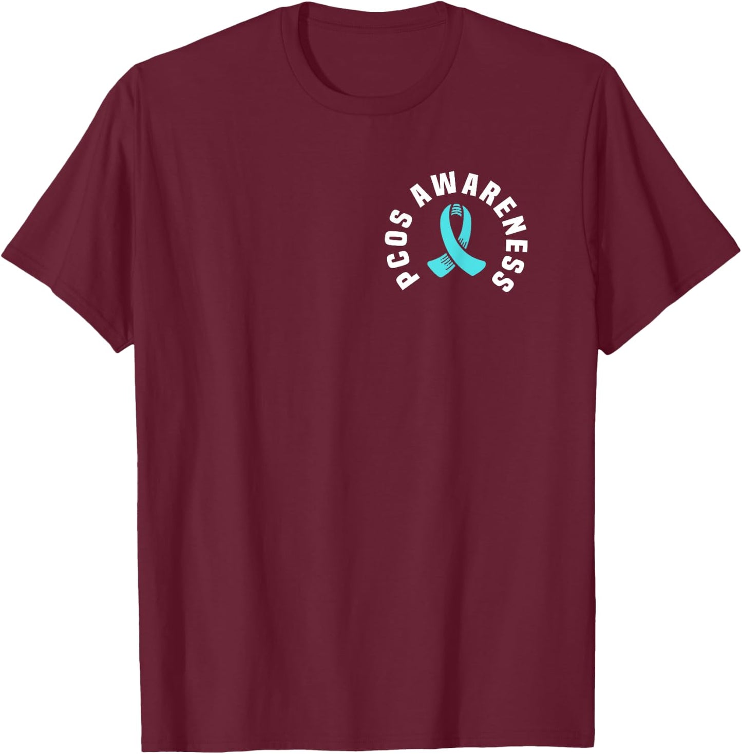 PCOS Awareness Pocket Wear Teal Ribbon T-Shirt - T-Shirt | Maroon