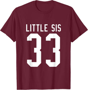 Number 33 Little Sis Biggest Fan Football Game Day Sister T-Shirt - T-Shirt | Maroon