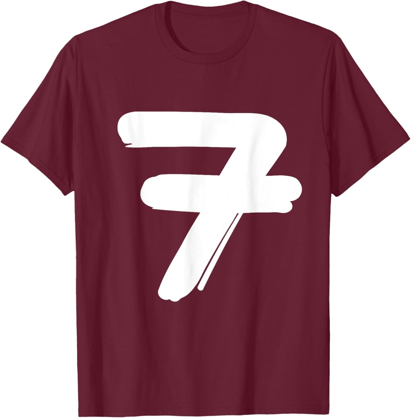 Number 7 in white large bold hand painted font style T-Shirt - T-Shirt | Maroon