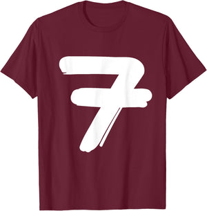 Number 7 in white large bold hand painted font style T-Shirt - T-Shirt | Maroon