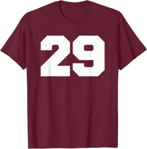 Number 29 Sports Jersey Player #29 Fan FRONT PRINT Varsity T-Shirt - T-Shirt | Maroon