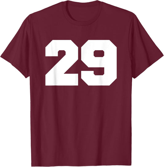 Number 29 Sports Jersey Player #29 Fan FRONT PRINT Varsity T-Shirt - T-Shirt | Maroon