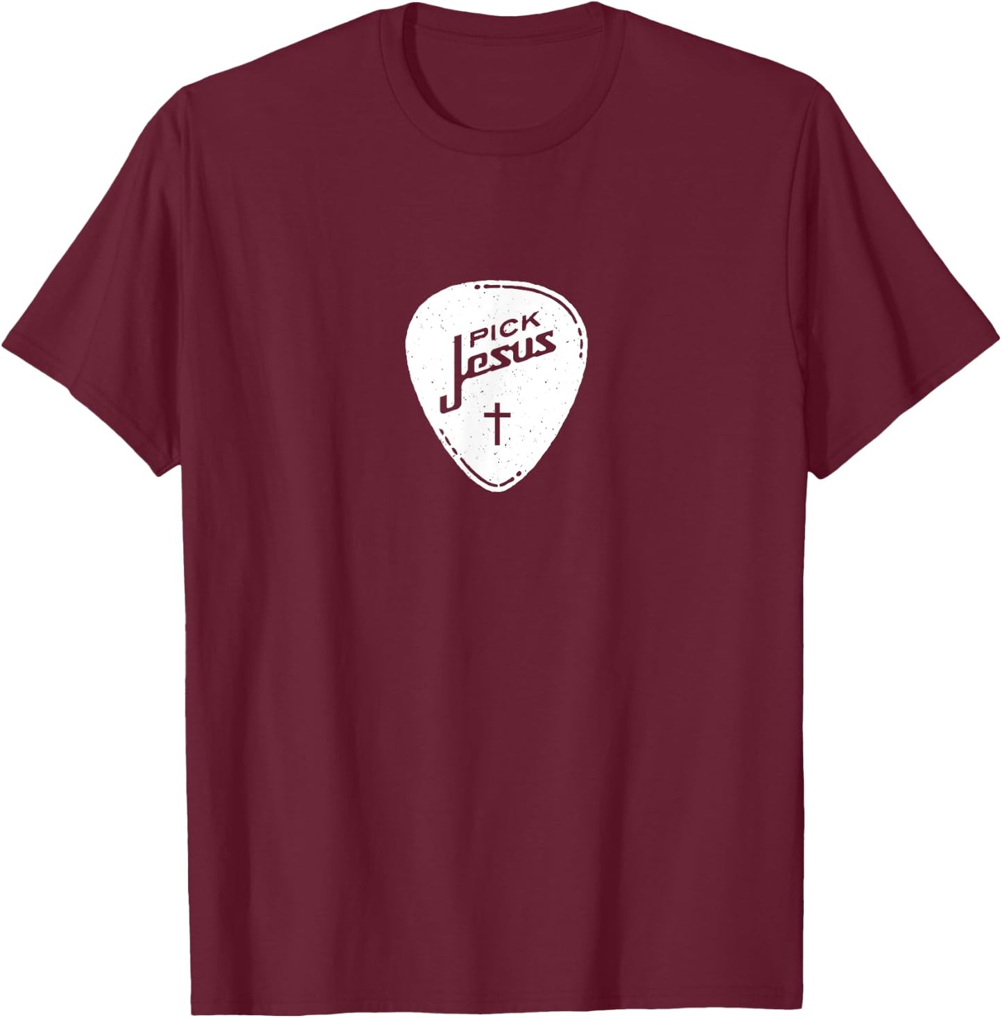 Christian Shirt - Vintage Guitar Pick Jesus Cross Worship T-Shirt - T-Shirt | Maroon