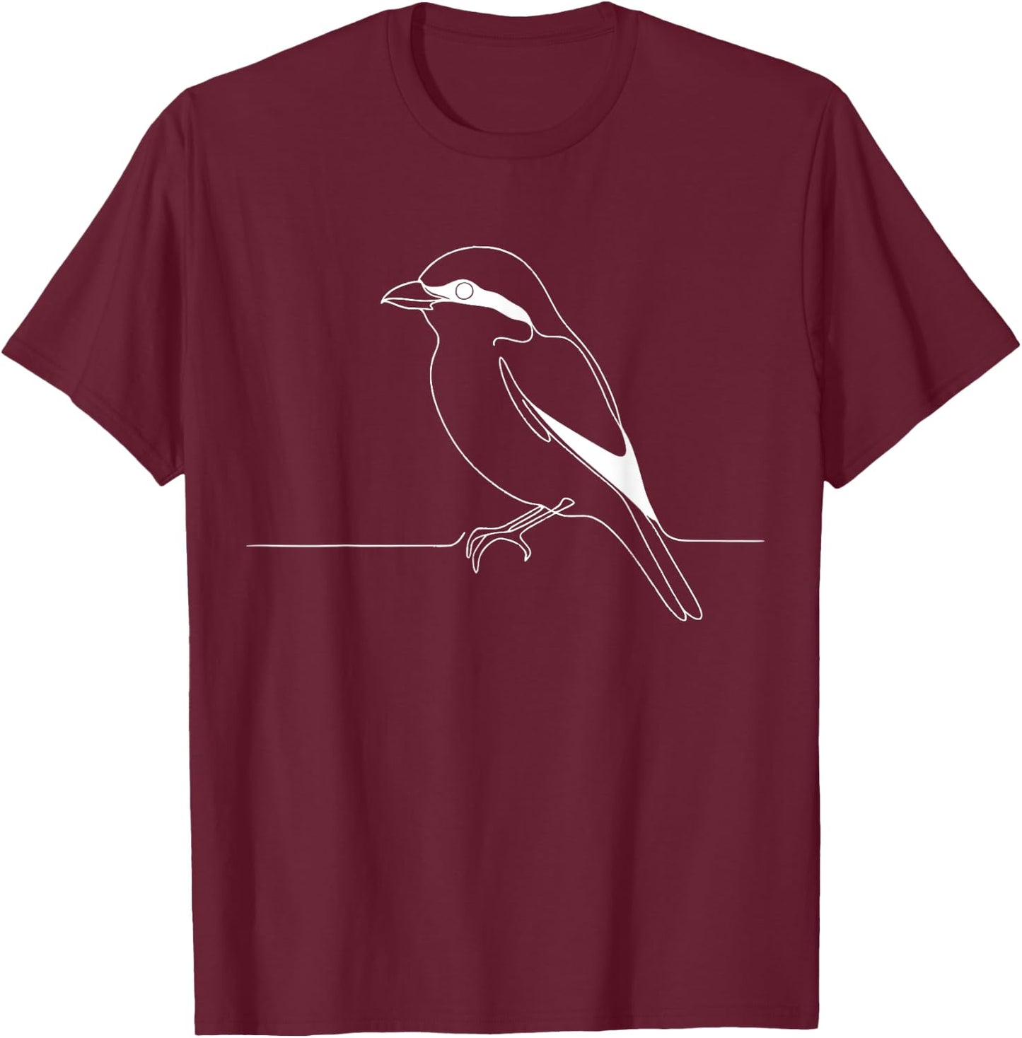 Line Art Bird & Ornithologist Loggerhead Shrike T-Shirt - T-Shirt | Maroon