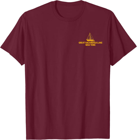 Great Sacandaga Lake New York Outdoors Vintage Front & Back T-Shirt - T-Shirt | Maroon