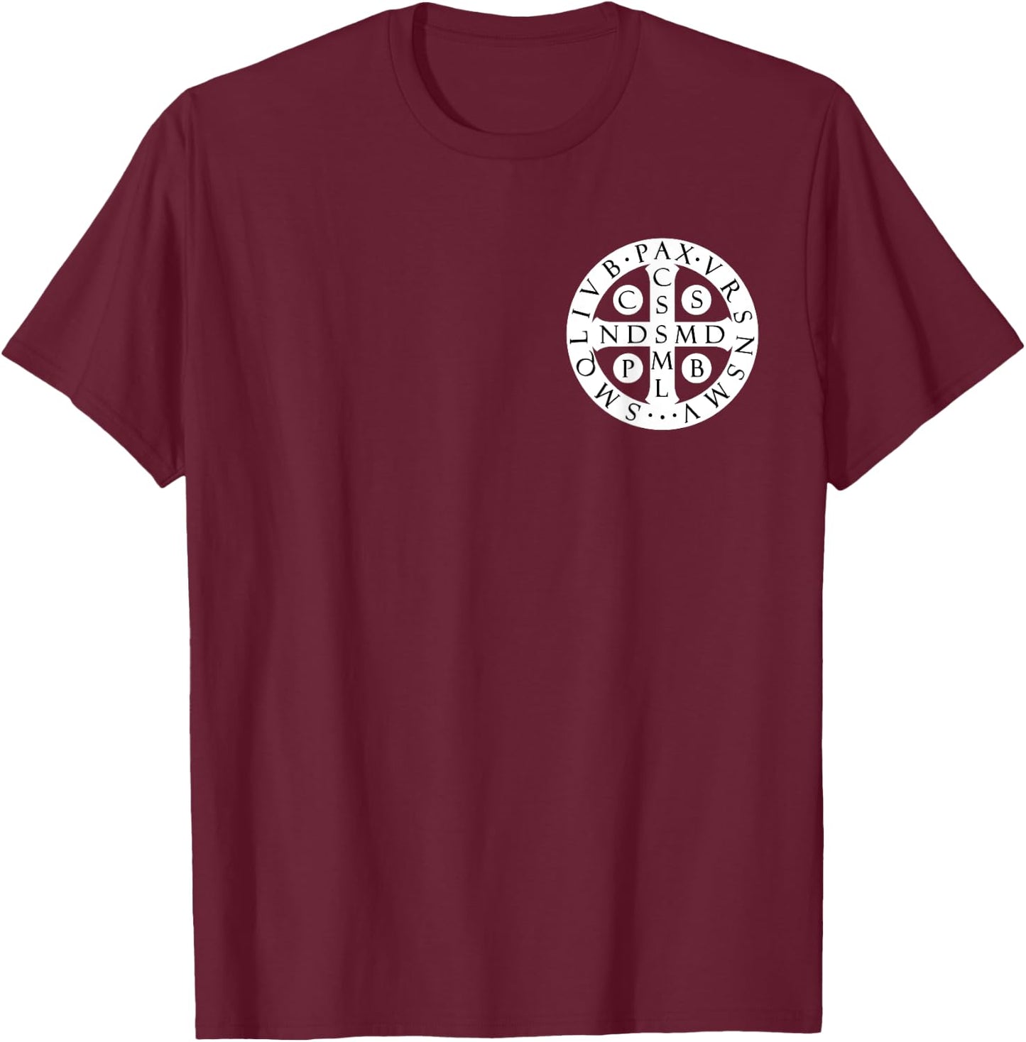 St. Benedict Medal Catholic Saint Cross Prayer T-Shirt - T-Shirt | Maroon