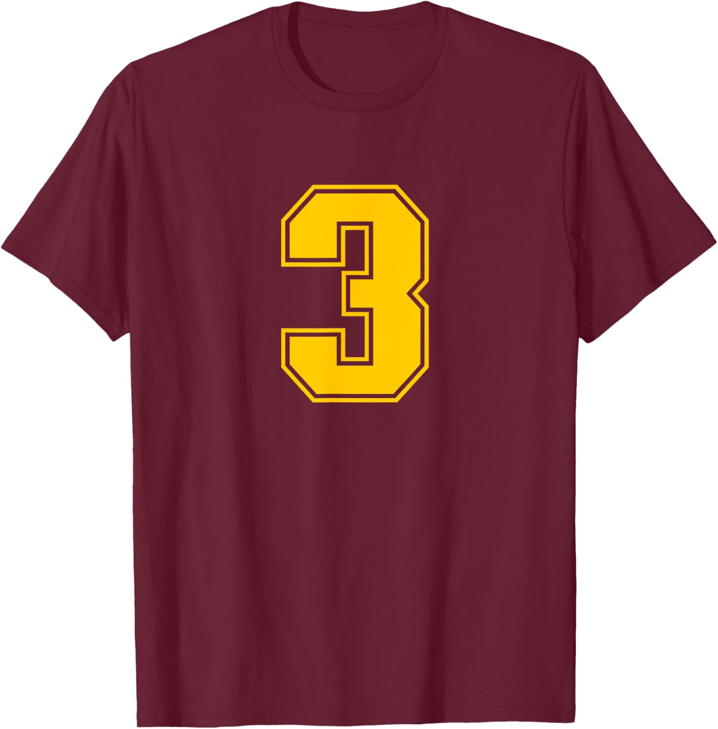 Number #3 Yellow Sports Fan Jersey Number T-Shirt - T-Shirt | Maroon