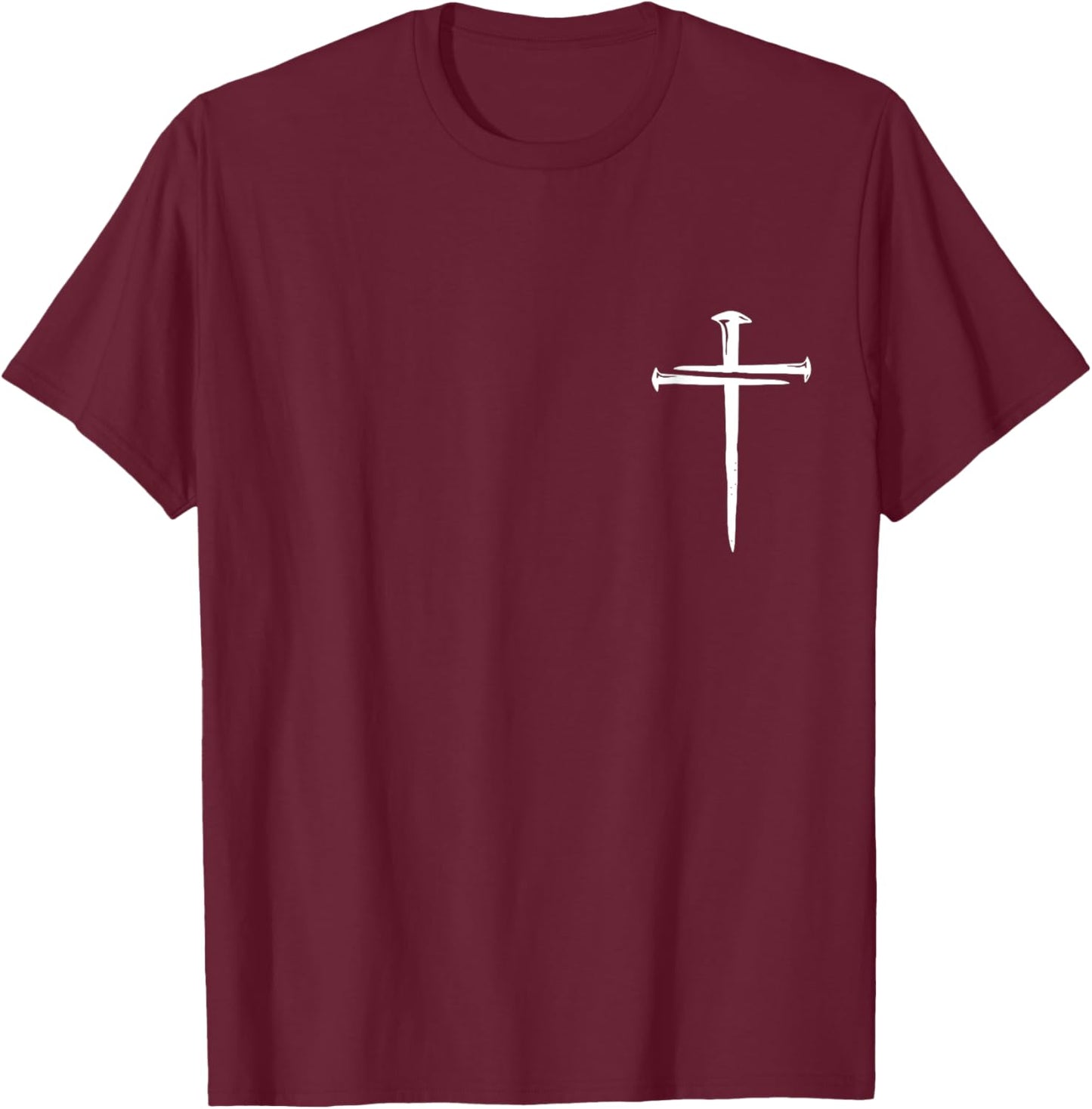 Christian Religious Jesus Crist Three Nails Cross Black Adults Kids Cotton Polyester Blend Modern Straight Fit T-Shirt - T-Shirt | Maroon