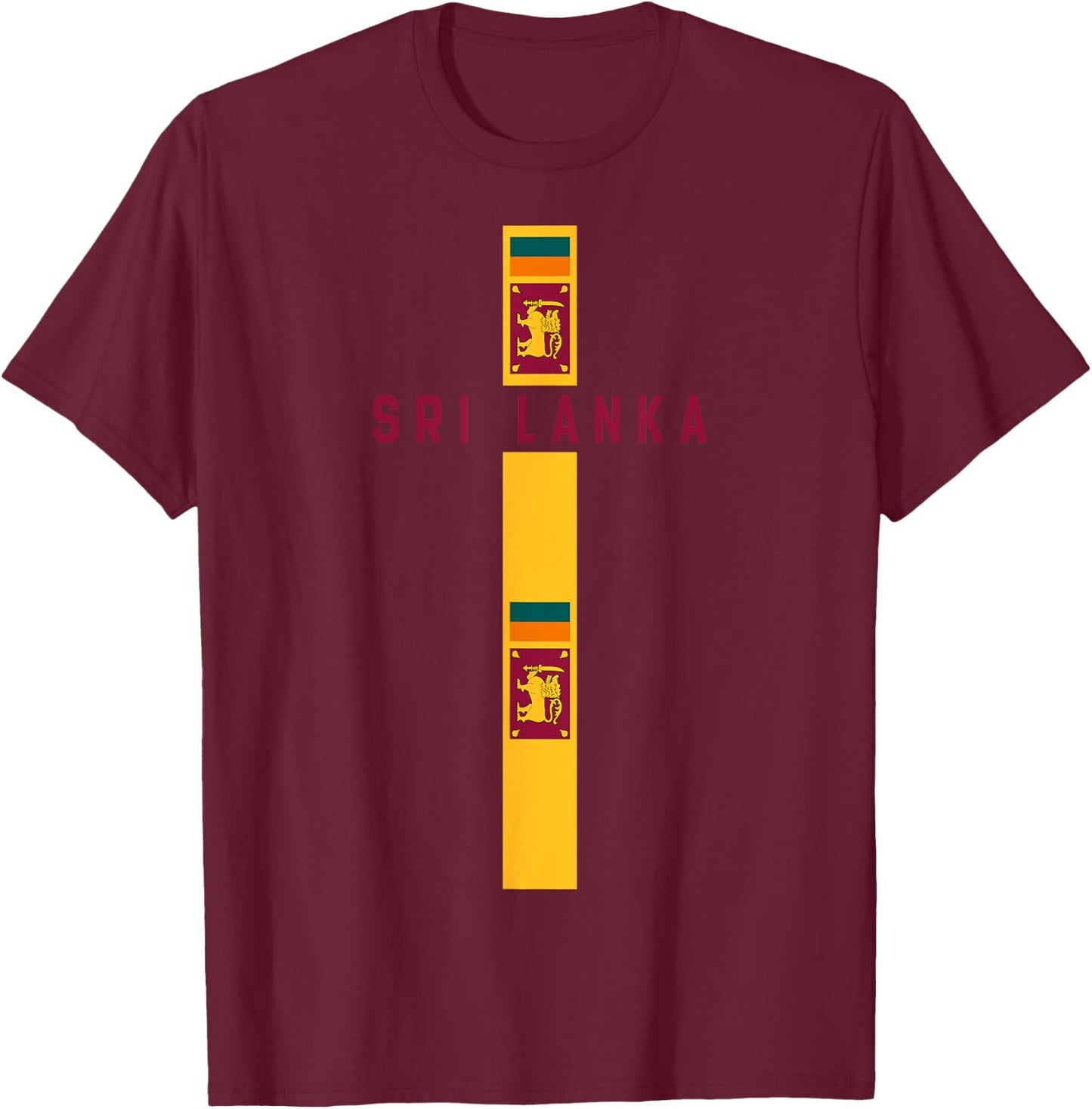 Vertical Sri Lanka Flag, text “SRI LANKA” in capital letters T-Shirt - T-Shirt | Maroon