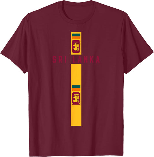 Vertical Sri Lanka Flag, text “SRI LANKA” in capital letters T-Shirt - T-Shirt | Maroon