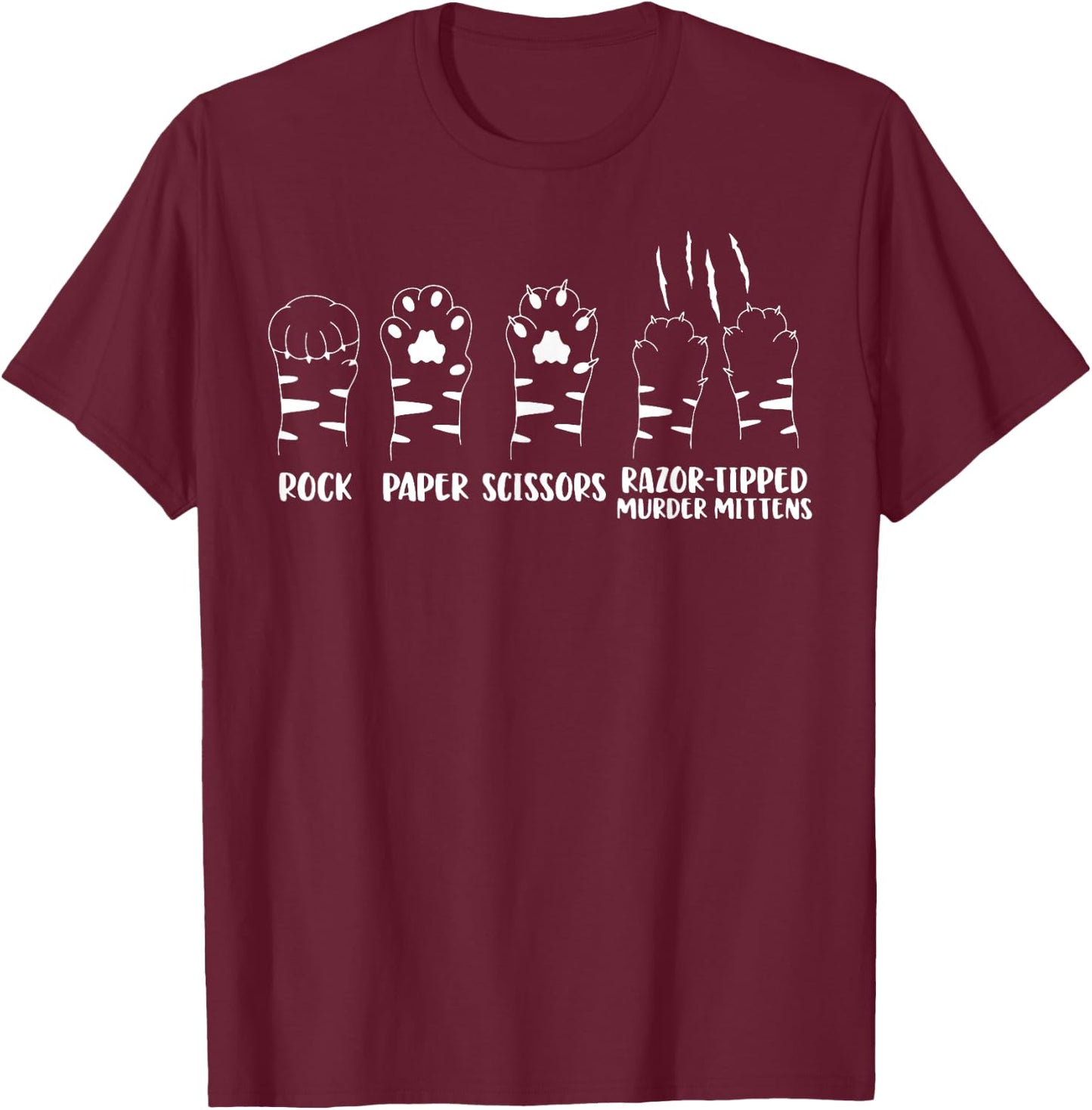 Cat Paw Rock Paper Scissors Razor Tipped Murder Mittens T-Shirt - T-Shirt | Maroon