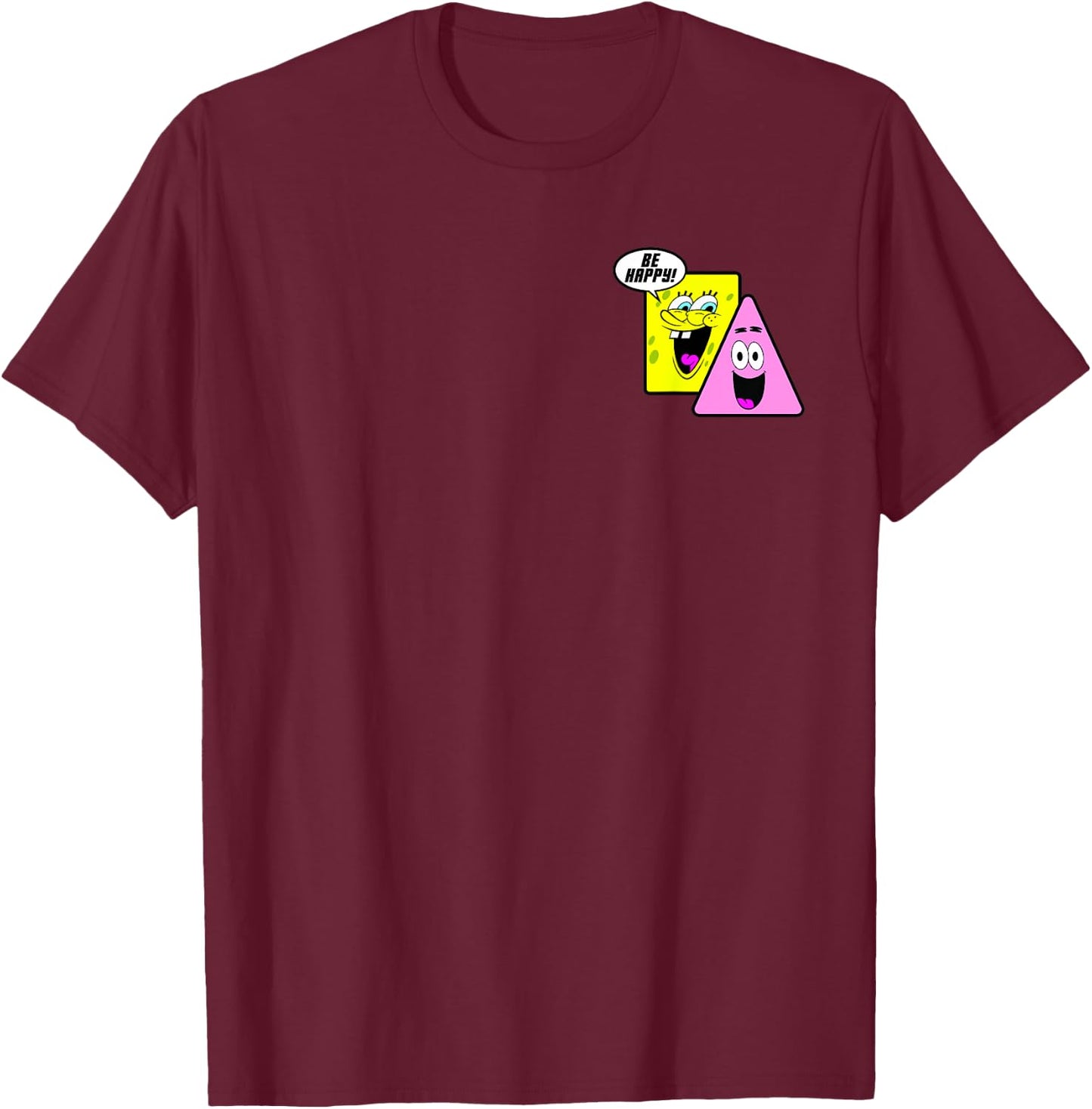 SpongeBob SquarePants Be Happy! BFFs Shapes Pocket Logo T-Shirt - T-Shirt | Maroon