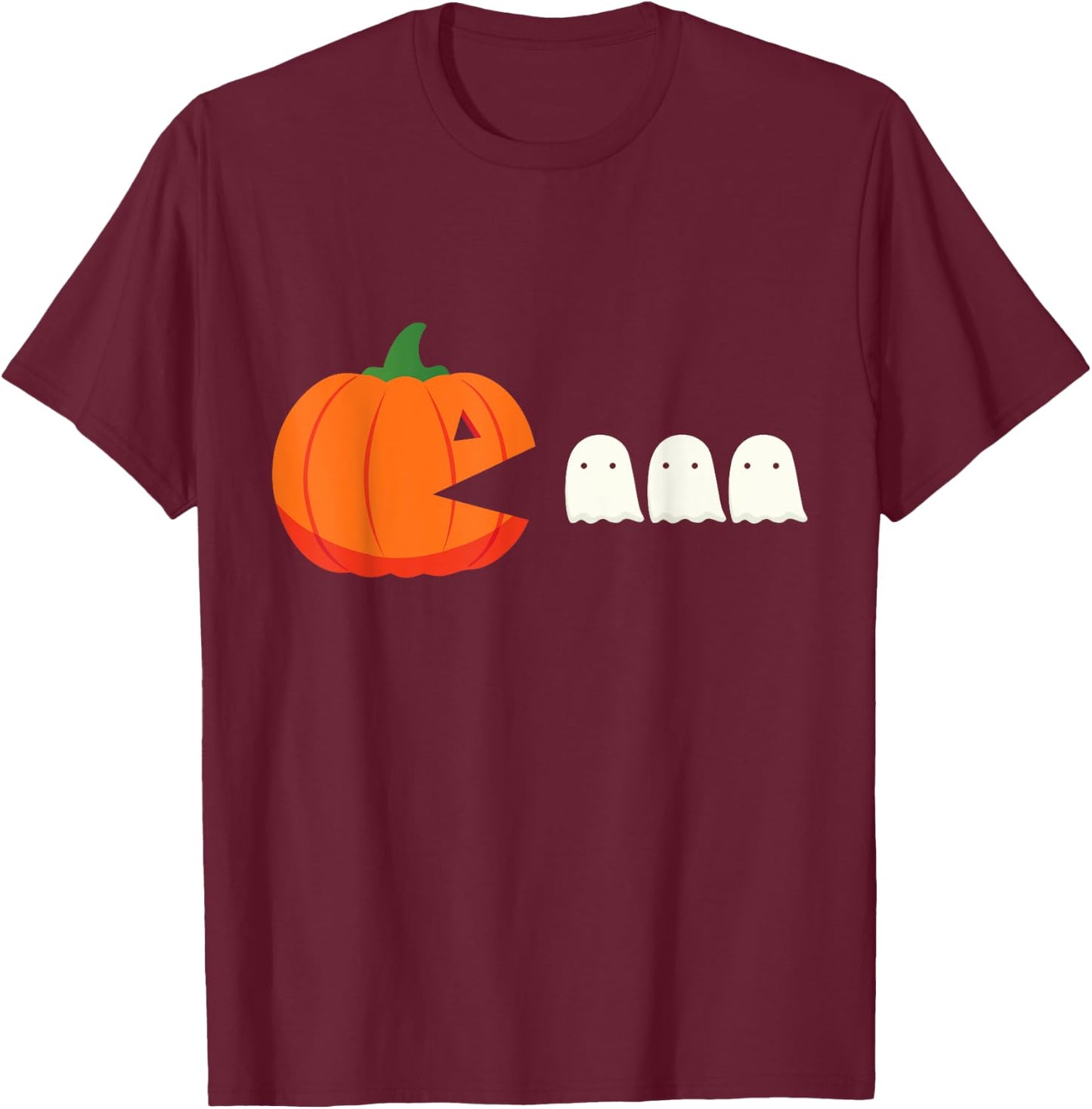 Happy Halloween Pumpkin eating Ghosts Retro Gaming Gamer T-Shirt - T-Shirt | Maroon