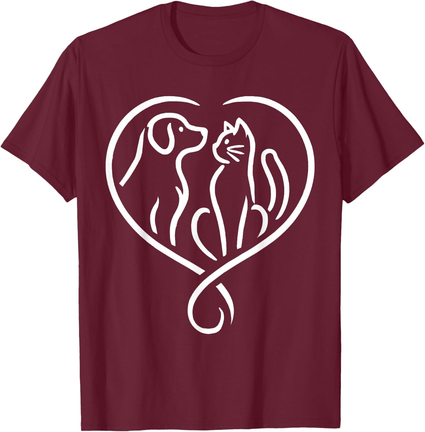 Dog Puppy and Baby Cat Heart - Animal Dog & Cat Heart T-Shirt - T-Shirt | Maroon