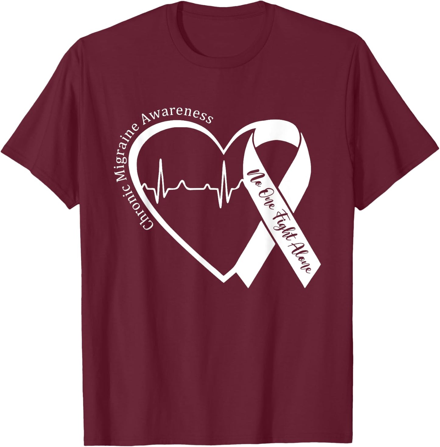 Chronic Migraine Awareness Month Heart Purple Ribbon Support T-Shirt - T-Shirt | Maroon