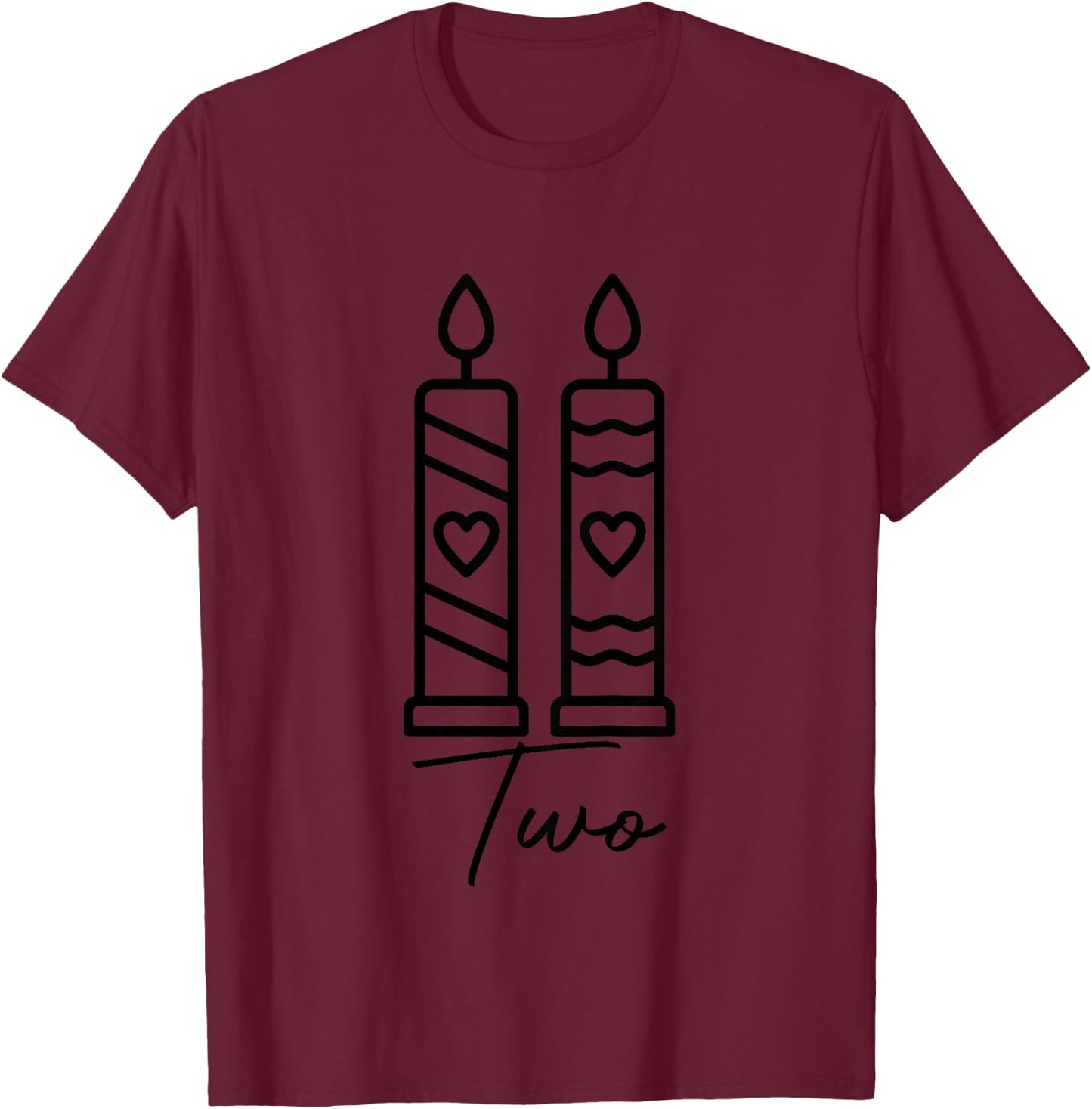 2nd Second Birthday Candle Two 2 Years Old Boys Girls Bday T-Shirt - T-Shirt | Maroon