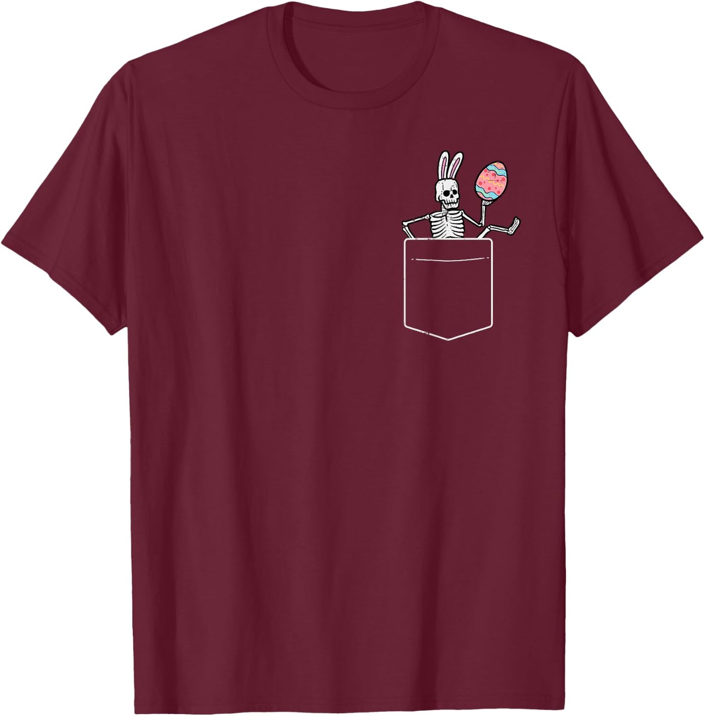 Easter Skeleton Bunny Pocket Funny Rabbit Men Women Kids T-Shirt - T-Shirt | Maroon