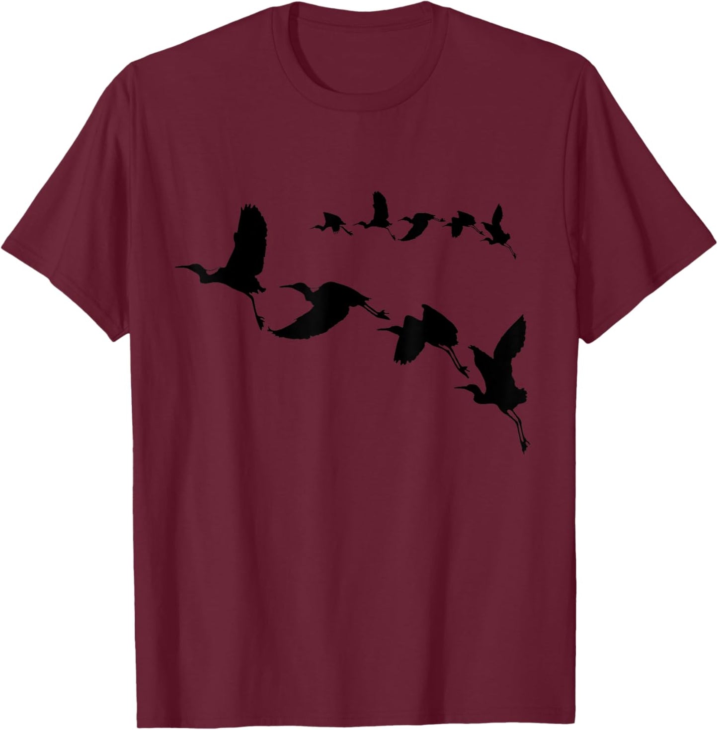 Cranes Flight Bird Ornithology Black Silhouette T-Shirt - T-Shirt | Maroon