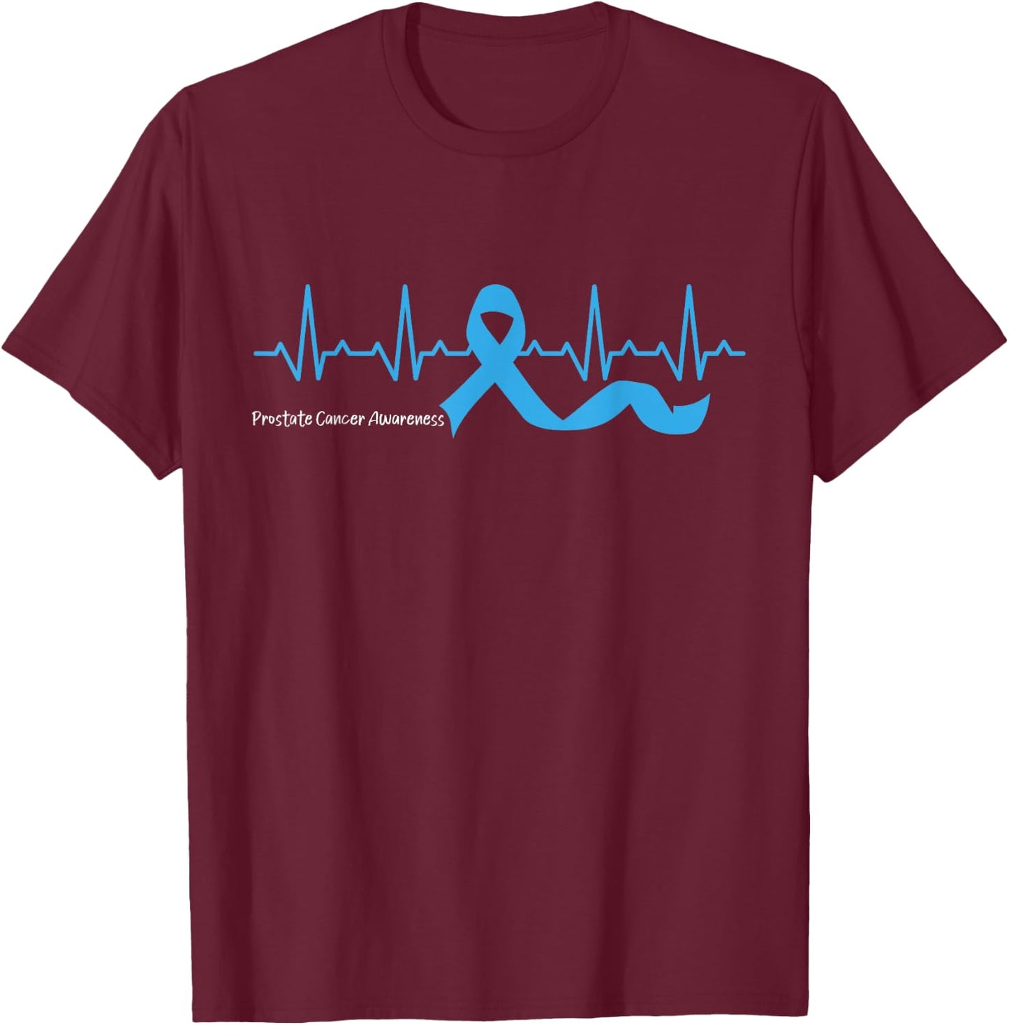 Heartbeat Light Blue Ribbon Prostate cancer awareness suppor T-Shirt - T-Shirt | Maroon