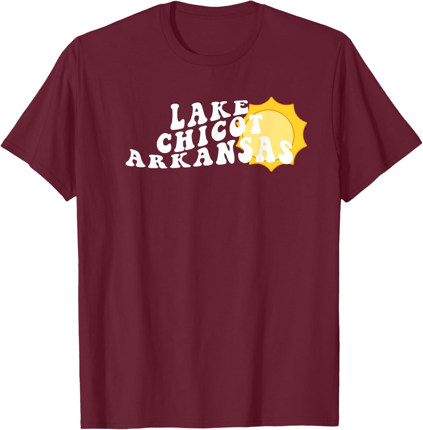 Lake Chicot Arkansas AR Retro Wavy Souvenir Vacation T-Shirt - T-Shirt | Maroon