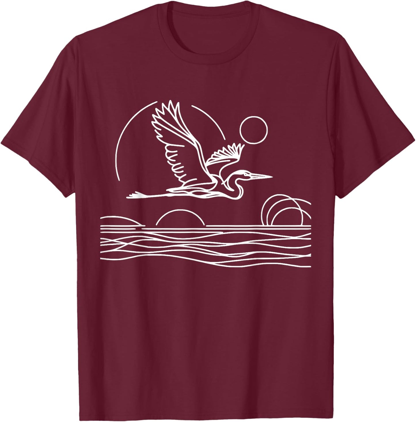 Line Art Bird & Ornithologist Great Blue Heron T-Shirt - T-Shirt | Maroon