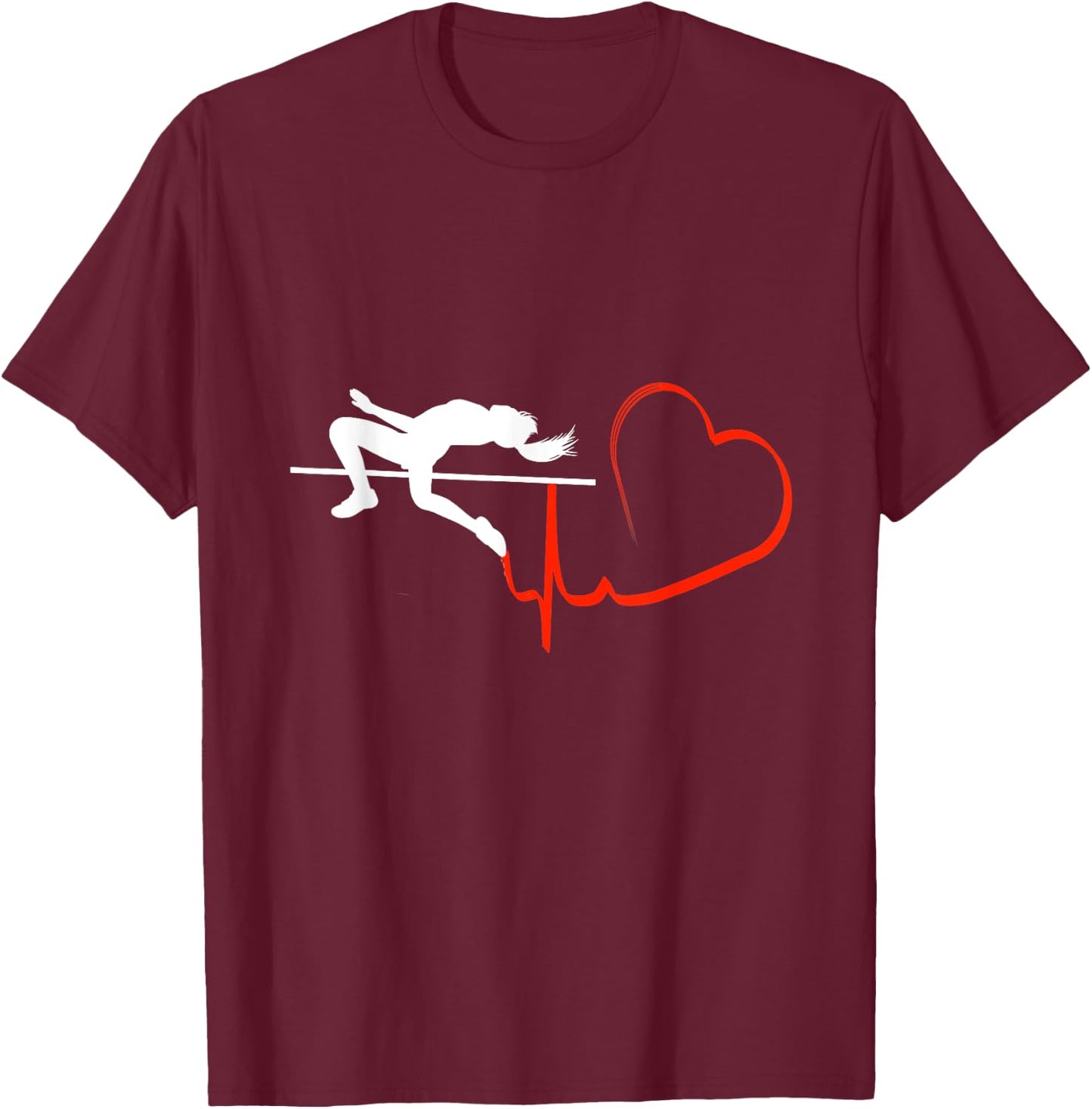 High Jump Girl Heartbeat Funny Track & Field Athletics T-Shirt - T-Shirt | Maroon