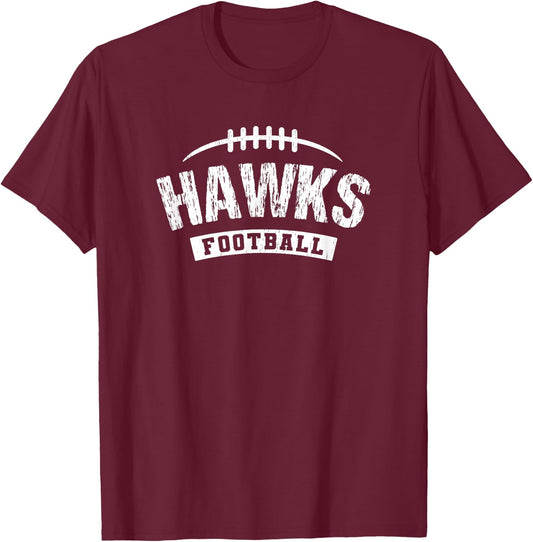 Hawks Red Oak Football Distressed HS T-Shirt - T-Shirt | Maroon