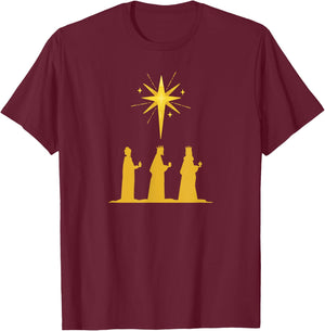 Three Kings Nativity Scene with Bethlehem Star Christian T-Shirt - T-Shirt | Maroon