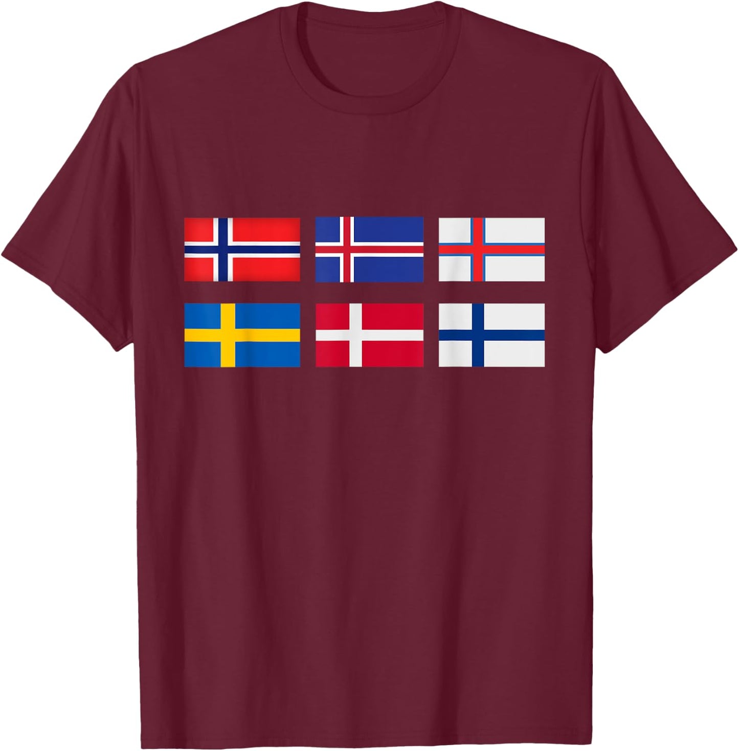 Scandinavia flag, the Nordic country's flag, Northern Europe T-Shirt - T-Shirt | Maroon