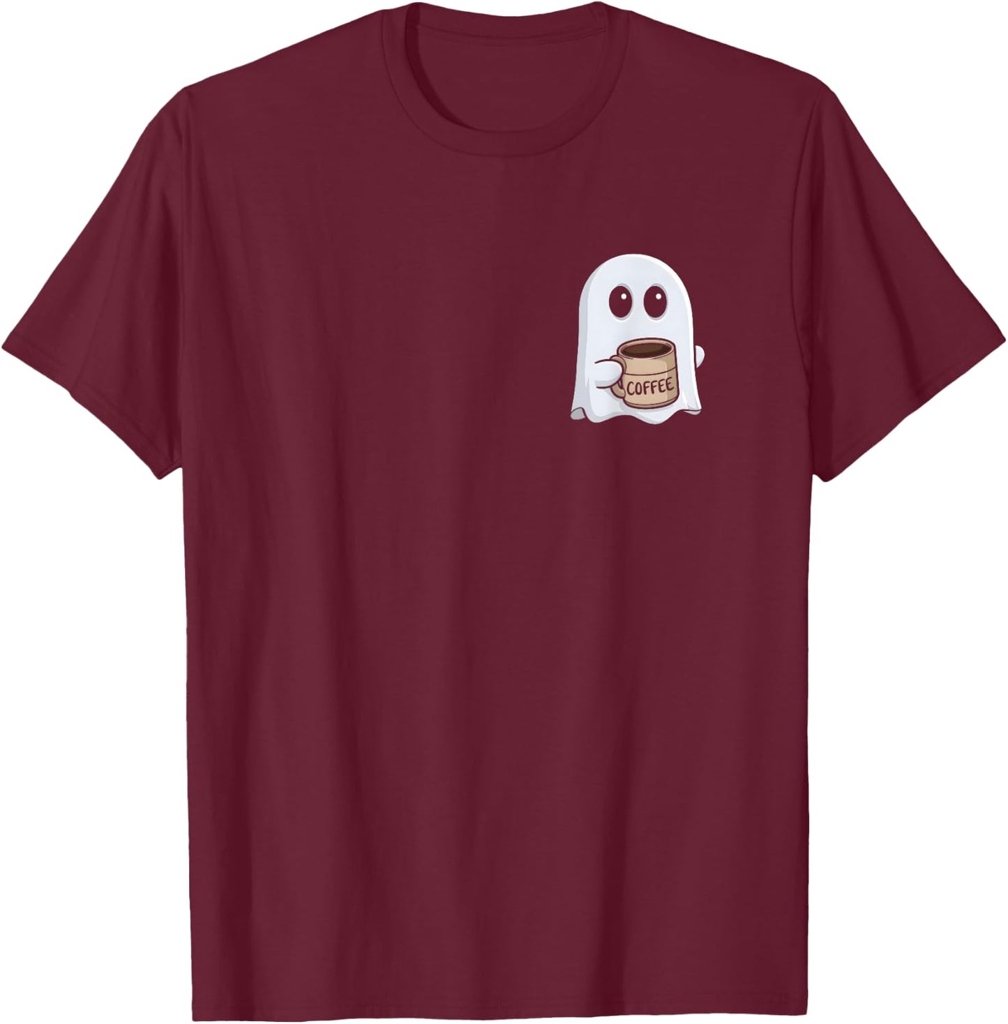 Ghost Drinking Coffee Funny Halloween Costume Coffee Lover T-Shirt - T-Shirt | Maroon