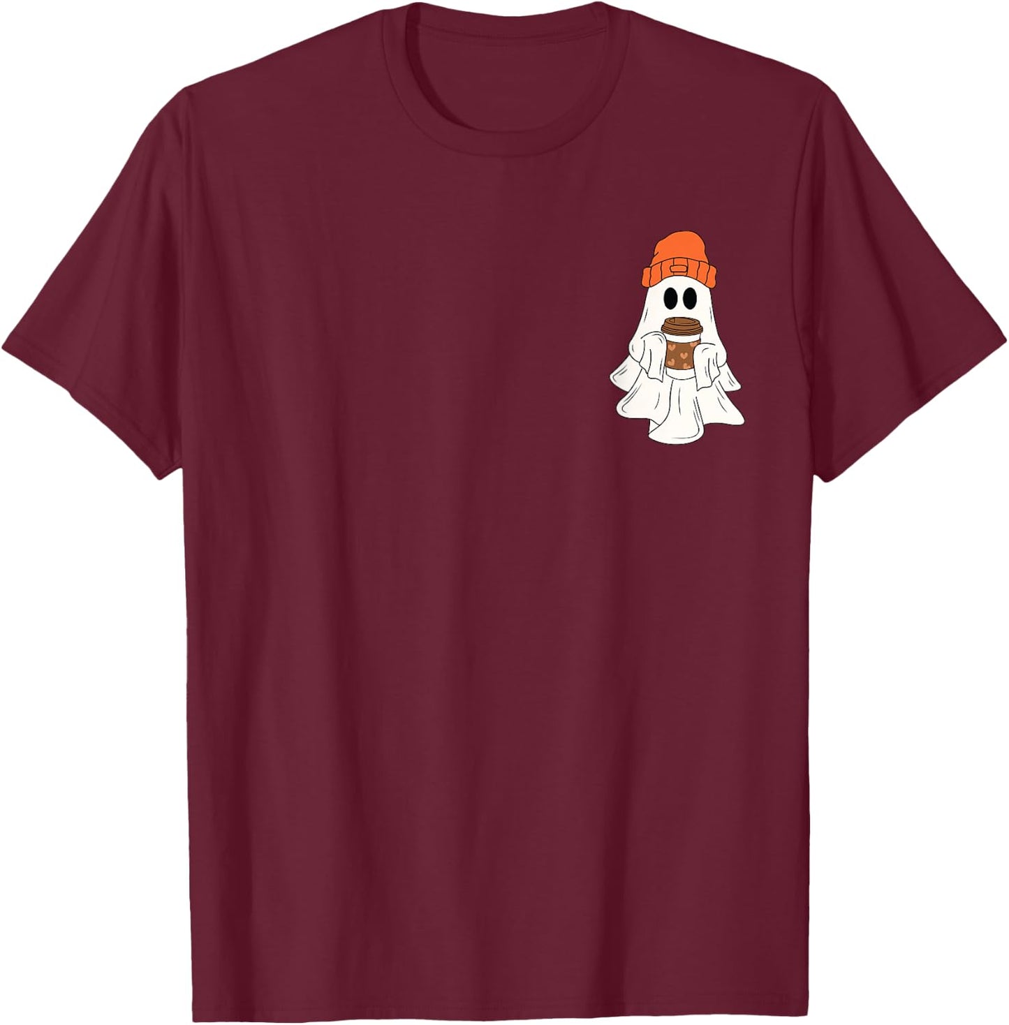 Cute Ghost Drinking Coffee Halloween Ghost Coffee Lover T-Shirt - T-Shirt | Maroon