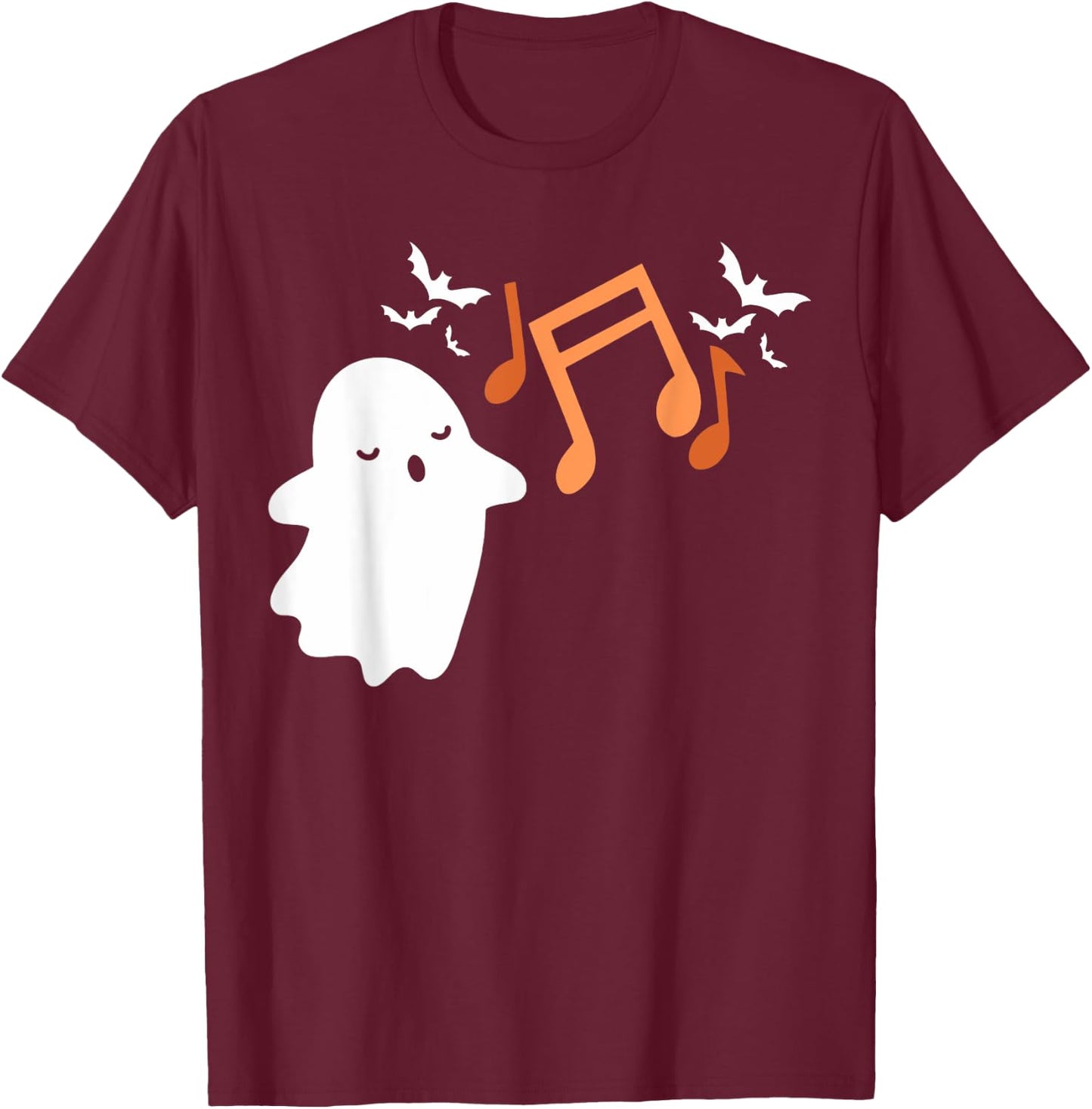 Halloween Music Note Ghost Teacher Fall Musical Instrument T-Shirt - T-Shirt | Maroon