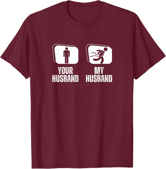 Running Your Husband My Husband Funny Wife Marathon T-Shirt - T-Shirt | Maroon