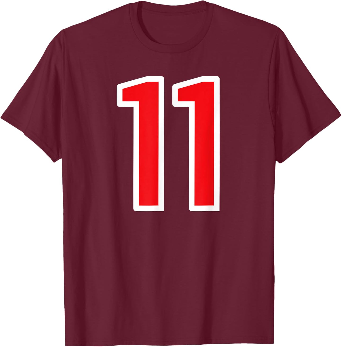Number #11 Sports Team White Red Number T-Shirt - T-Shirt | Maroon