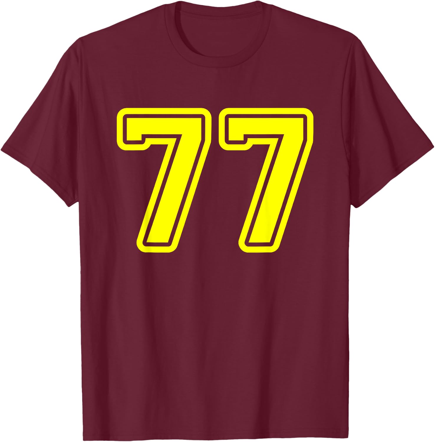 Number #77 Yellow Sports Team Number 77 T-Shirt - T-Shirt | Maroon