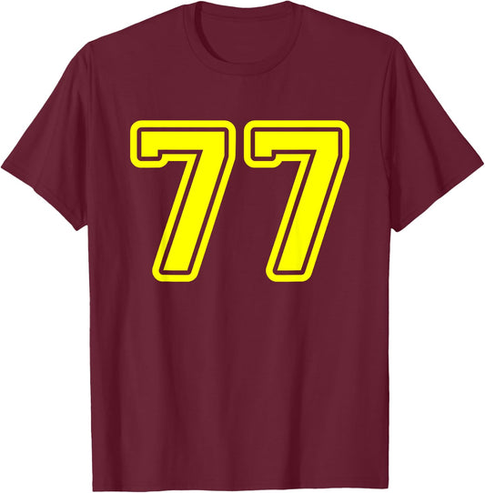 Number #77 Yellow Sports Team Number 77 T-Shirt - T-Shirt | Maroon