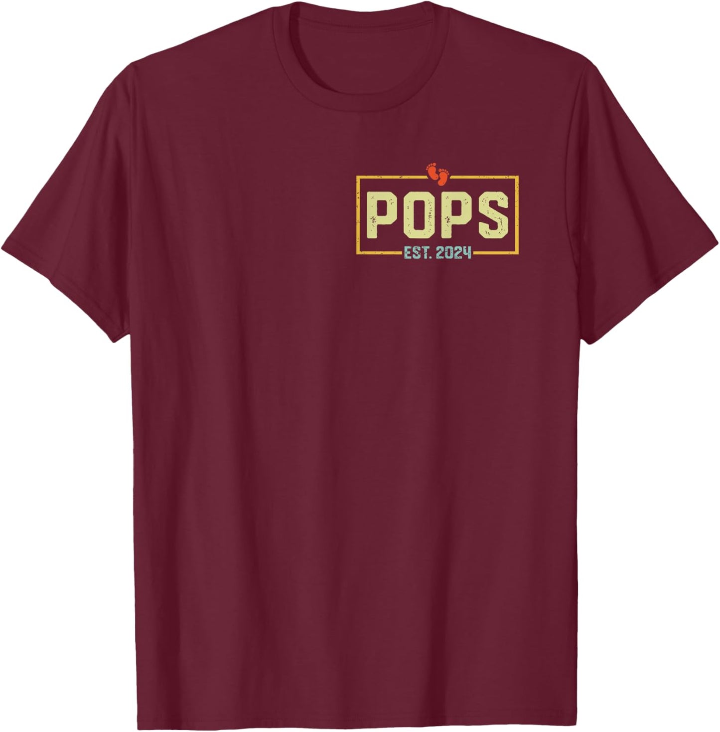 Pops Est. 2024 Pops 2024 Logo New Grandpa Fathers Day T-Shirt - T-Shirt | Maroon