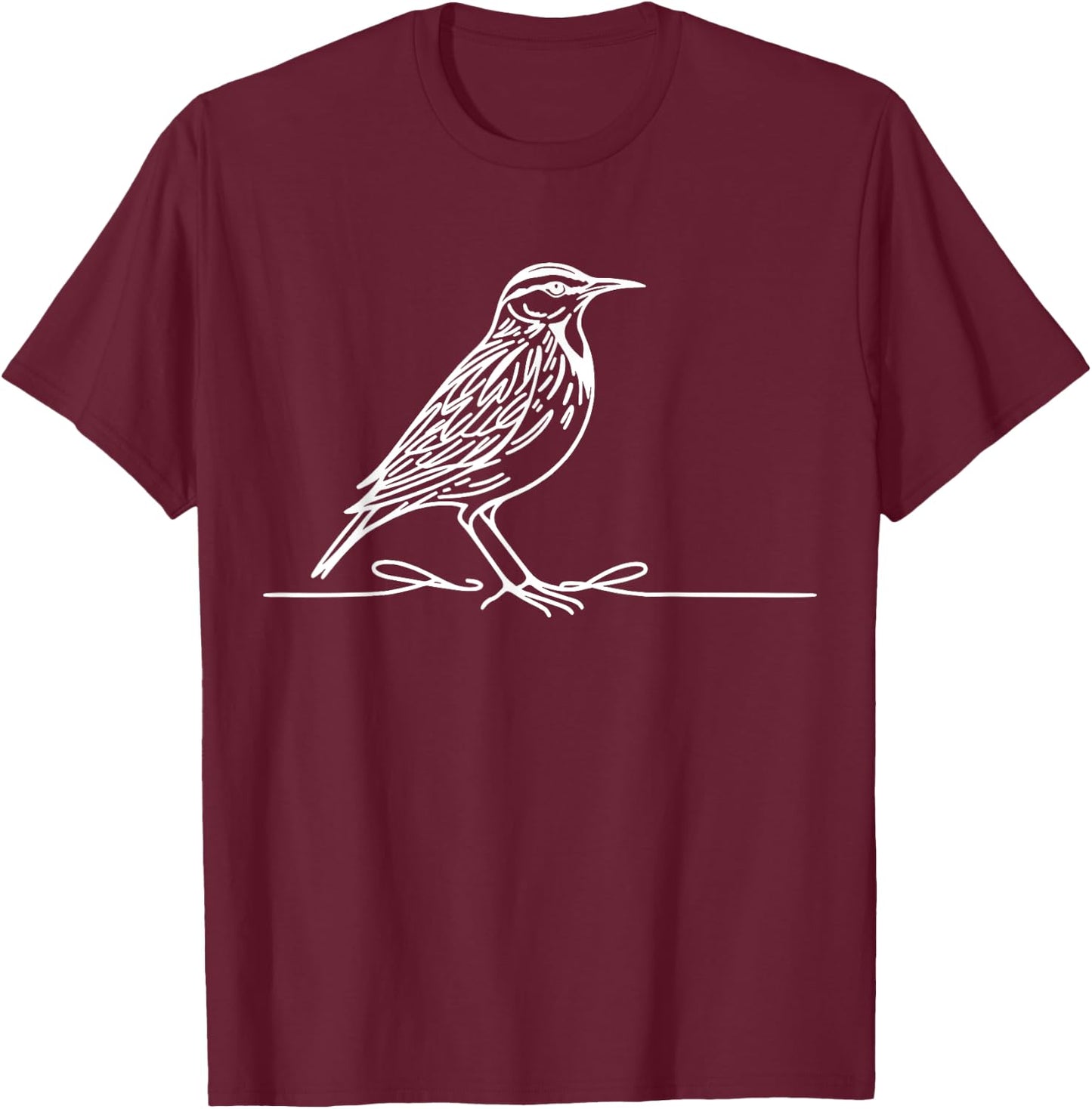 Line Art Bird & Ornithologist Eastern Meadowlark T-Shirt - T-Shirt | Maroon