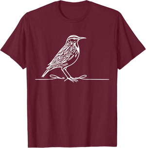 Line Art Bird & Ornithologist Eastern Meadowlark T-Shirt - T-Shirt | Maroon