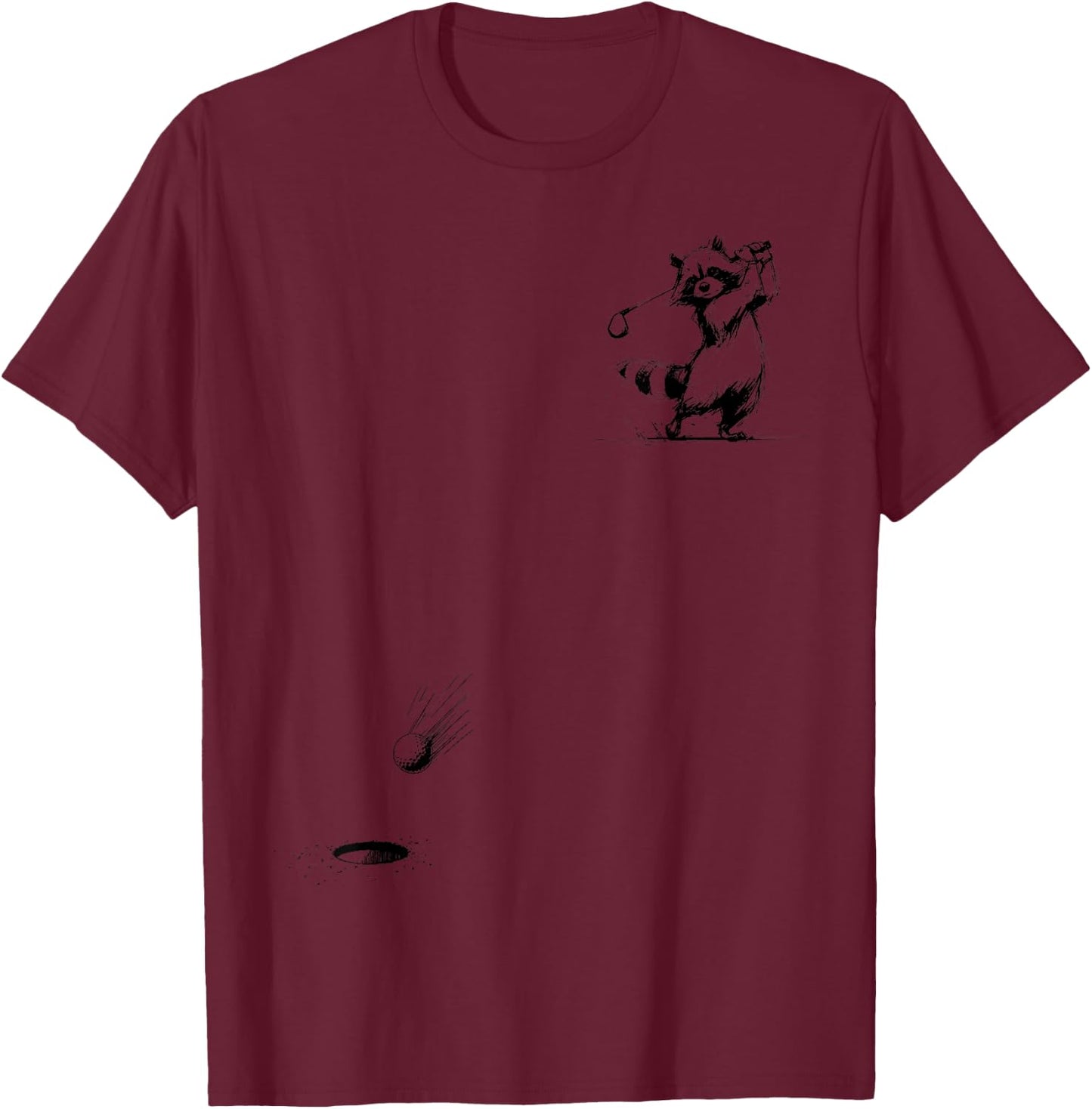 Retro Cute Raccoon Playing Golf Golfer Golf Lovers T-Shirt - T-Shirt | Maroon